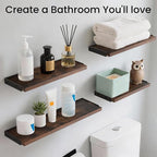 BAYKA Floating Shelves for Wall, Book Shelf for Bedroom, Decor Shelves for Living Room Kitchen, Mounted Wood Floating Shelf for Home Decor, Corner Shelf for Bathroom, Office(Dark Brown,Set of 4)