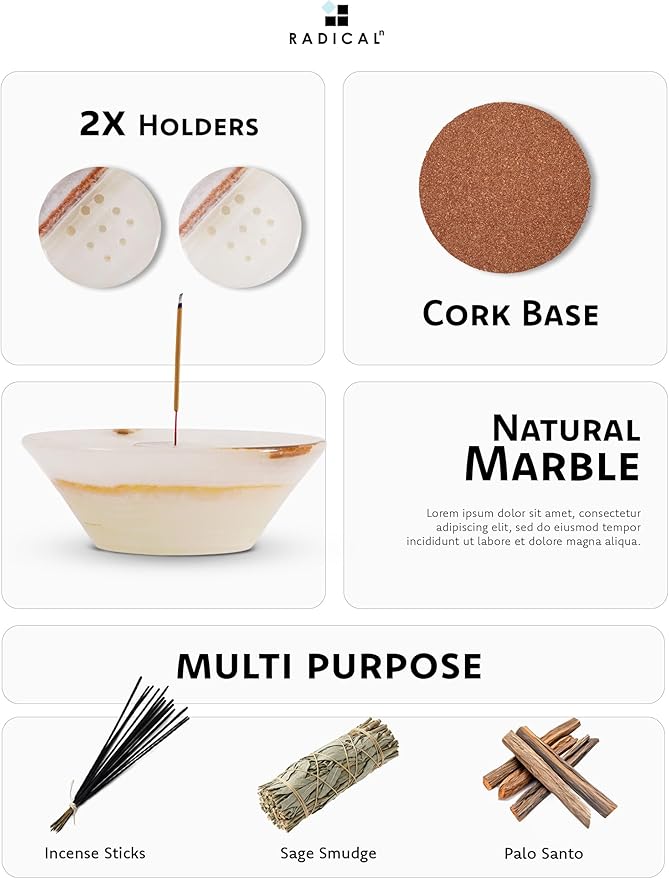Radicaln Marble Incense Holder for Stick 5.5" Inches Handmade White Onyx Marbles Ashtray for Home Décor, Ideal Palo Santo Holder & Incense Holder Marble for Living Room