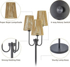 RORIANO Boho Floor Lamp for Living Room, 3-Light Rotary Switch Farmhouse Standing Bedroom Lamp with Rattan Shade, Tall Floor Lamps for Rustic, Coastal, Beach or Bohemian Decor, 3 LED Bulbs Included