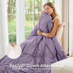 Sasttie King Size Comforter Set, 7-Piece Bed in a Bag, Pintuck Bedding Set for All Season, Includes Comforter, Flat Sheet, Fitted Sheet, Pillowcases and Pillowshams, New Purple