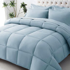 JOLLYVOGUE Full Comforter Set, Ultra-Soft Bed in a Bag Full Size 7 Pieces, Oeko-TEX Certified Bedding Set with Down Alternative Comforter, Sheets, Pillowcases & Shams, Lake Blue