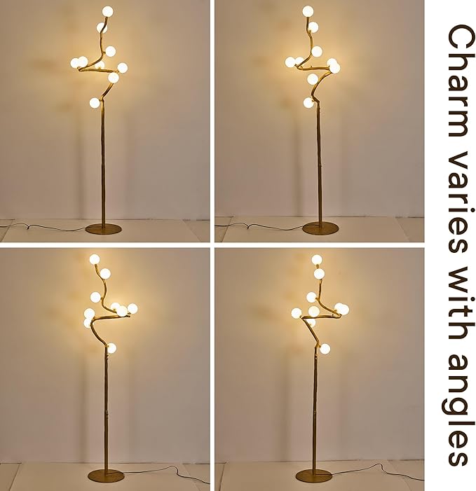 Tree Branch Floor Lamp for Living Room, 9-Light Gothic Moon Branch Floor Lamp, Wood Grain Resin & Metal Base for Farmhouse, Bedroom, Office,Halloween Decor(66")