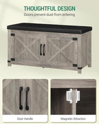 Shoe Storage Bench, 2 Tier Shoe Bench with Padded Seat Cushion & 2 Barn Doors, Entryway Bench with Adjustable Shelf, Farmhouse Shoe Cabinet for Living Room, Bedroom, Greige SB26605BK