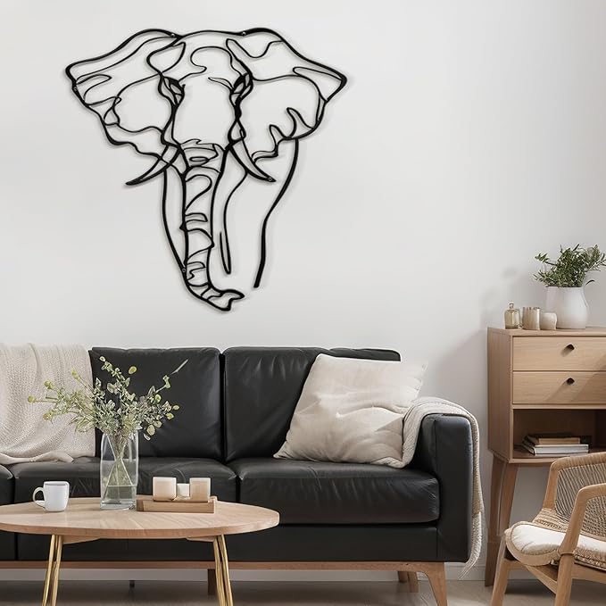 SIGNLEADER Metal Wall Art Decor Elephant Minimalist Modern Abstract Wall Sculpture Hangings Home Decoration for Living Room, Bedroom, Bathroom, Kitchen, Outdoor - 36" Black