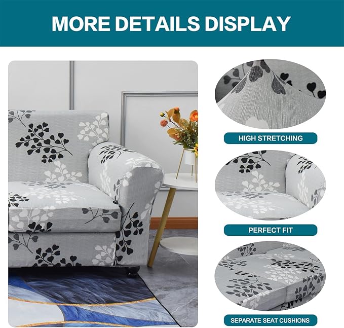KRFOONN 4 Piece Stretch Sofa Couch Covers for 3 Cushion Couches Printed Sofa Slipcover with 3 Separate Seat Cushion Covers Washable Sofa Slip Covers Furniture Protector for Pets Kids (Large, 02)