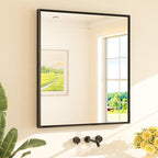 TETOTE Black Framed Mirror for Bathroom Vanity 32" x 36" Matte Black Rectangle Beveled Frame Wall Mirror for Over Sink, Tempered Glass, Modern Farmhouse Bedroom, Entryway, Living Room