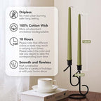 New Burning Formula Unscented Dripless 12-Inch Taper Candles Set of 12 - Olive Green, for Wedding, Dinner - Smokeless, Long Burning - Hand Poured, Colored Tall Candlesticks - Verde Oliva