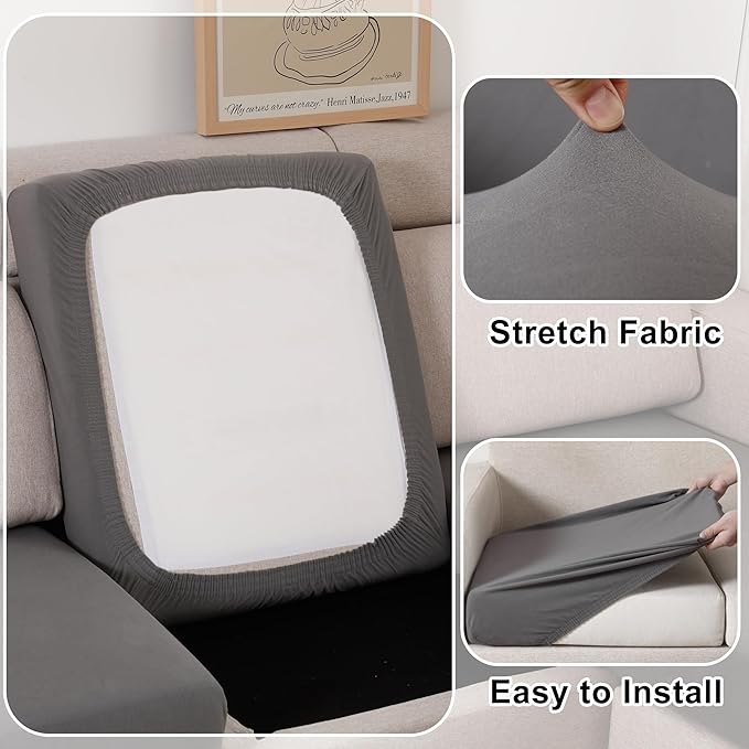 Waterproof Patio Stretch Couch Cushion Covers, Outdoor Cushion Cover Replacement Sectional Sofa Protector, Furniture Slipcovers for Pets, Washable (Chair Cushion, Grey)