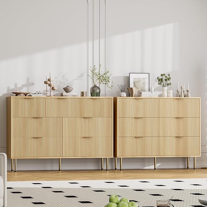 GarveeHome 7 Drawers Dresser for Bedroom, Fluted Dresser Chest of Drawers with Handle, Wood Modern Dressers for Closet, Bedroom Furniture Storage Organizer for Living Room, Hallway