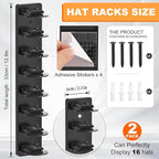 2 Pack Hat Organizer for Baseball Caps, Hat Rack for Wall Hold Up 16 Hats, Strong Adhesive & Screw-in Cap Holder hat hangers for Closet Door & Bedroom