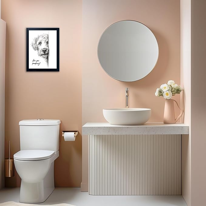 Gongyuanyihao Arts Funny Dog Bathroom Wall Art with Black Frame, Are You Pooping Sign for Farmhouse Restroom Decor, Rustic Humorous Canvas Print Painting Ready to Hang 16"x20"