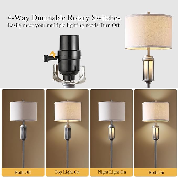 65'' Industrial Floor Lamp for Living Room Bedroom with 2 Light Sources, Modern Metal Tall Standing Lamp with Nightlight, Rustic Floor Light for Home Office Corner, Bulbs Included