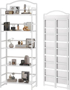 JSB No Assembly Folding Bookshelf, 5 Tier Book Shelf for Storage, Vintage Wood Foldable Bookcase for Living Room, Bedroom, Office Organization Shelves