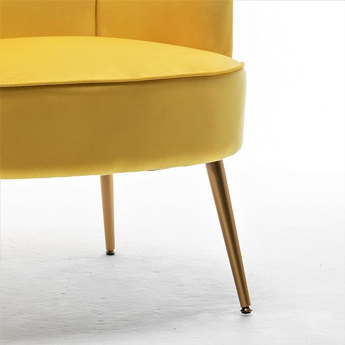 Trendy Velvet Accent Chair with Gold Metal Legs, Upholstered Armchair for Small to Mid-Size Spaces, Modern Living Room, Bedroom, Vanity Desk and Entryway, Yellow