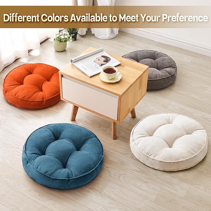 Floor Pillow Set of 2, Memory Foam Floor Cushions for Adults, Large Meditation Pillow for Sitting, 22 x 22 Inches (Round | Grey)
