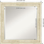 Amanti Art White Wall Mirror 24x24 Country White Wash Square Bathroom Mirror for Wall Decor Living Room, Medium Country Rustic Wood Frame, Hangs Horizonally and Vertically, Bathroom Decor, Beveled