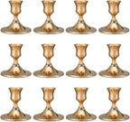 12 Pcs Silver Taper Candle Holders Vintage Candlesticks Holder for Home Decor Table Centerpiece Dining Party Festival Decorations (Gold)