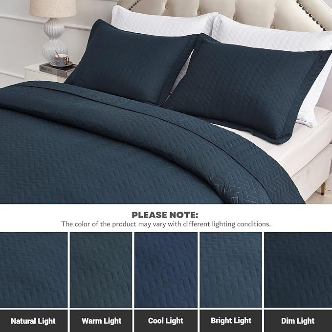 Maple&Stone Quilt Set Twin/Twin XL, Lightweight Navy Bedspread Ultrasonic Chevron Pattern Light Coverlet for All Season Comforter Bedding Decor - 2 Piece Twin Extra Long Bed Cover Sets