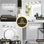 OKELI 4 Lights Bathroom Vanity Light Fixtures Brushed Nickel LED Dimmable Vanity Light Over Mirror Modern Wall Mounted Lighting Fixture, 350° Rotatable Lamp Head 32W Cold White 6000K ETL Listed