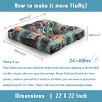 Boho Square Floor Seat Pillows Cushions 22" x 22", Soft Cotton Linen Bohemian Yoga Mandala Meditation Pouf Tatami Floor Pillow Cushion for Living Room Adults & Kids Casual Reading Nooks,Flowers Green