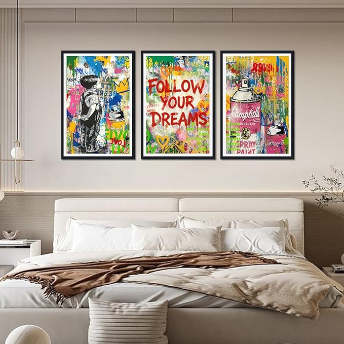 Novatique Banksy Wall Art Street Graffiti Canvas Wall Art Abstract Painting Pop Art Wall Decor Graffiti Art Print for Office Bedroom,24" x 36" x 3pcs
