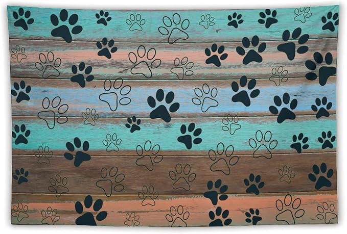 VUMIVI Dog Paw Print Tapestry Rustic Farmhouse Vintage Wood Paneling Home Decor Tapestry Wall Hanging for Living Room Bedroom Dorm Classroom Aesthetic Decor W60xL40in