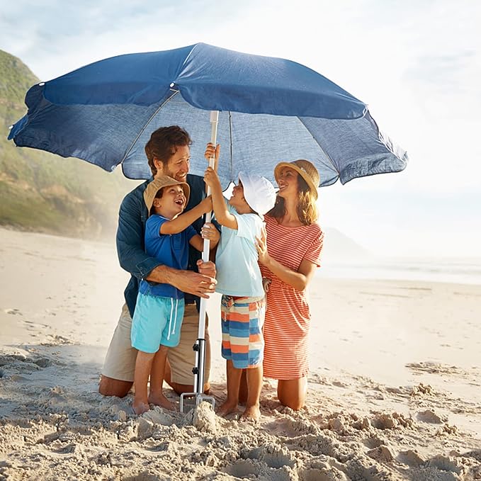 Beach Umbrella Sand Anchor with 4 Legs, Removable & Adjustable Heavy Duty Metal Sun Holder, Outdoor Umbrella Stand Steel Anchor for Beach Grass Sand (Small)