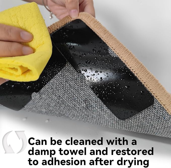 Rug Carpet Non Slip Grippers, Reusable Rug Tape Pads, Strong Adhesive Carpet Grippers for Area Rugs, Keep Corners Flat, No Damaging for Floor Removable, 12Pcs