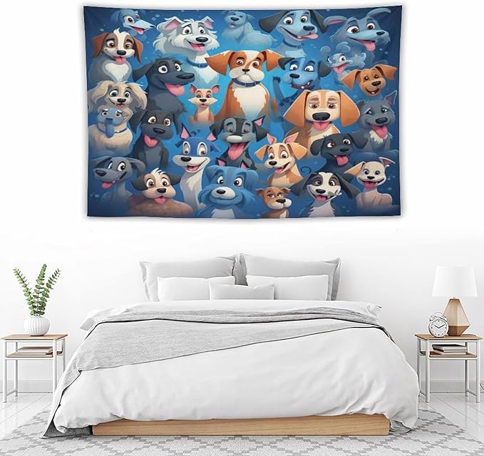 VUMIVI Cartoon Dog Tapestry Cute Puppy Pet Lovers Animal Theme Colorful Illustration Tapestry Wall Hanging for Living Room Bedroom Dorm Classroom Aesthetic Decor W90xL60in
