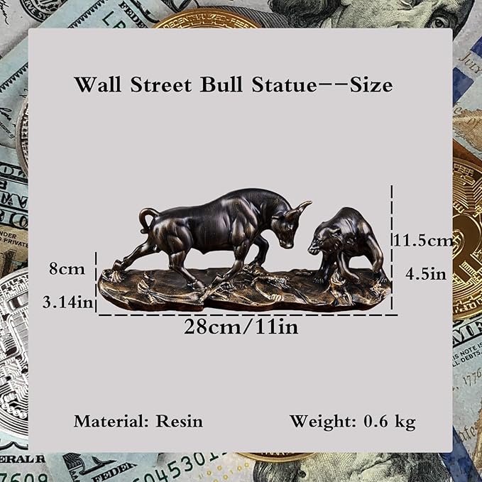 AETVRNI Wall Street Bull Statue Sculpture Stock Market Charging Bull Animal Figurine - Resin Sculpture of Bull VS Bear Ideal Gifts for Financial Investment Managers Investor,Bronze,11in