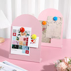 Shimeyao 2 Pcs Pink Magnetic Bulletin Board for Tabletops with 8 Magnets 12 x 8.5 Inch Memo Display Easel Stand for Home Office School Kitchen Table Supplies (Arched)