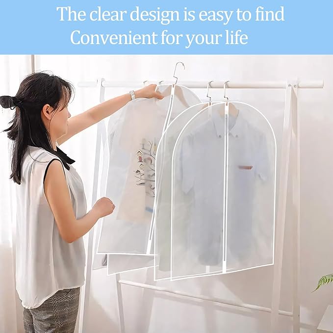 TORONTOKYO 25 Pack 31" Garment Bags for Hanging Clothes, Clear Plastic Garment Bag Dust-Proof Suit Protector Clothes Cover with Zipper for Closet Storage and Travel