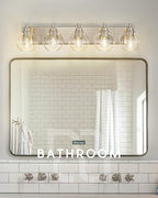 Bathroom Light Fixtures, 5 Light Brushed Nickel Vanity Light, 32 Inch Modern Wall Sconces with Globe Clear Glass Shade, Vanity Lighting Fixtures Over Mirror, VL195-BN-CL-5