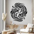 Maclou Koi Metal Wall Art, Fish Metal Wall Decor, Koi Fish Wall Decor, Japanese Art Wall Hangings for Living Room, Bathroom. Bathroom (Black,24"x21" / 60x53cm)