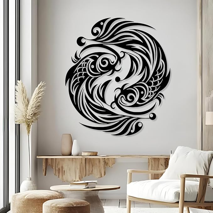 Maclou Koi Metal Wall Art, Fish Metal Wall Decor, Koi Fish Wall Decor, Japanese Art Wall Hangings for Living Room, Bathroom. Bathroom (Gold,31"x28" / 80x71cm)
