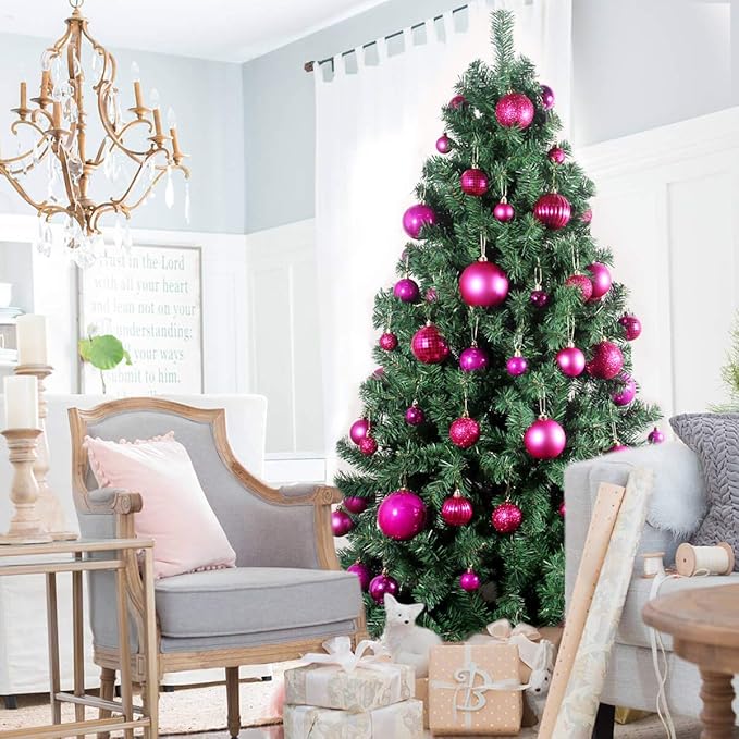 Fuchsia 1.6" Small Christmas Balls Christmas Tree Decoration Ornaments Shatterproof Hanging Balls for Birthday Halloween Holiday Wedding Decorations Set of 36pcs