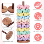 2 Pcs Scrunchie Holder Stand Hair Tie Organizer Vertical 15-20 Scrunchies Hairs Accessories Organizer Display Scrunchy Wood Hair Tie Holder Storage for Women Bathroom Bedroom Decor (Walnut wood, large)