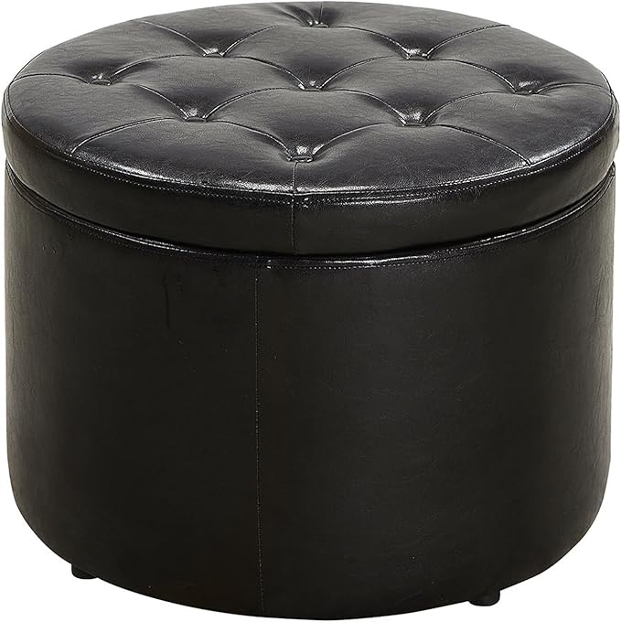 Convenience Concepts Designs4Comfort Round Shoe Ottoman, Black