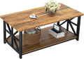 GreenForest Coffee Table with Round Corner, Farmhouse Center Table with 2-Tier Storage Shelf X-Frame Design for Living Room, 39 inch Walnut