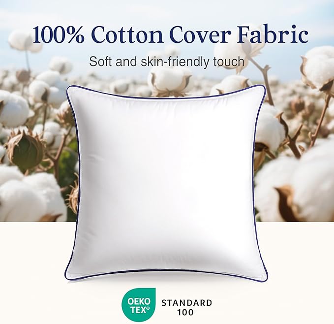 puredown® 20x20 Pillow Inserts Set of 2, Overfilled Down Alternative Decorative Pillows with 100% Cotton Cover, Plush Fluffy Throw Pillows for Couch, Sofa, Bed and Home Decor