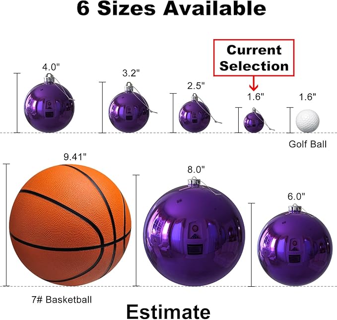 Purple 1.6" Small Christmas Balls Christmas Tree Decoration Ornaments Shatterproof Hanging Balls for Birthday Halloween Holiday Wedding Decorations Set of 24pcs
