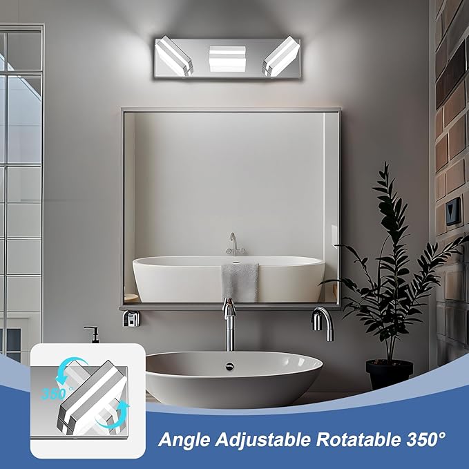 Modern LED Small Bathroom Lights Fixtures(3-Light),Stainless Steel Chrome Acrylic Wall Lighting,Vanity Lights for Bathroom Over Mirror(6000K 16in)