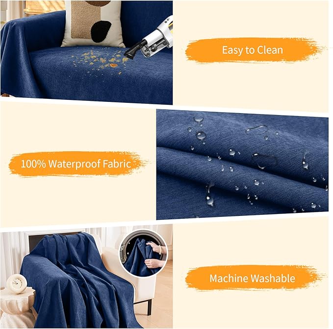 Deep Dream Cat-Scratch Resistant Couch Cover, Waterproof Sofa Cover for 2 Cushion Couch Washable, Pet Friendly Couch Protectors Anti Slip Thickened Slipcovers for Dogs Pets, 71" x 102", Blue