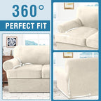 H.VERSAILTEX Sofa Cover 3 Piece T Cushion Sofa Slipcovers Thick Velvet Couch Cover Furniture Protector Stretch Sofa Covers for 2 Cushion Couch with 2 Individual T Cushion Covers Washable, Ivory