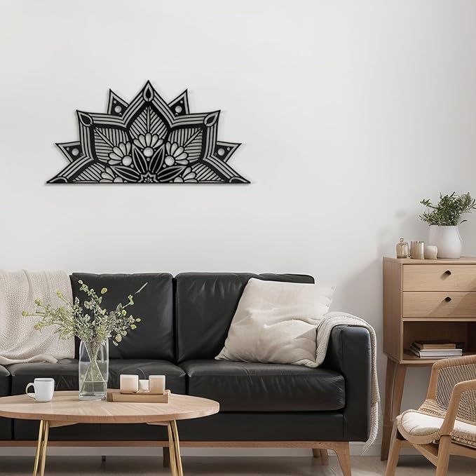 SIGNLEADER Metal Wall Art Decor Flower Minimalist Modern Abstract Wall Sculpture Hangings Home Decoration for Living Room, Bedroom, Bathroom, Kitchen, Outdoor - 18" Black