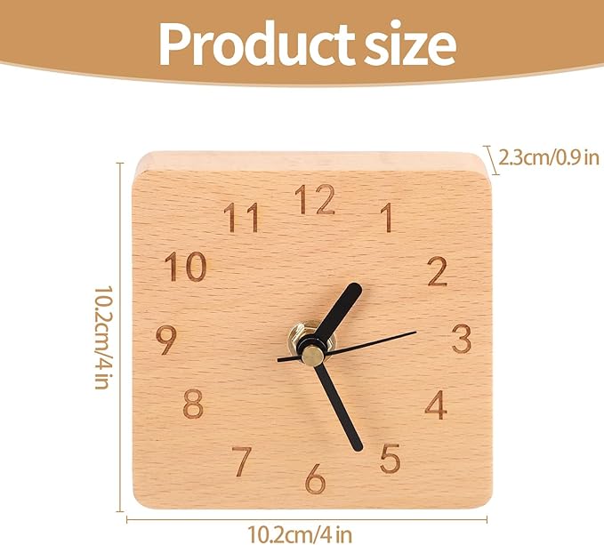 Wooden Desk Clock, 4 inch Small Analog Clock Desktop Decoration, Modern Desk and Shelf Clock, Silent Non-Ticking Battery Operated Table Clock, Mantel Clock for Office, Living Room, Bedroom