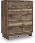 Signature Design by Ashley Darcalli Casual 5-Drawer Wide Chest with Easy Glide and Safety Stop for Bedroom, Light Brown