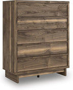 Signature Design by Ashley Darcalli Casual 5-Drawer Wide Chest with Easy Glide and Safety Stop for Bedroom, Light Brown