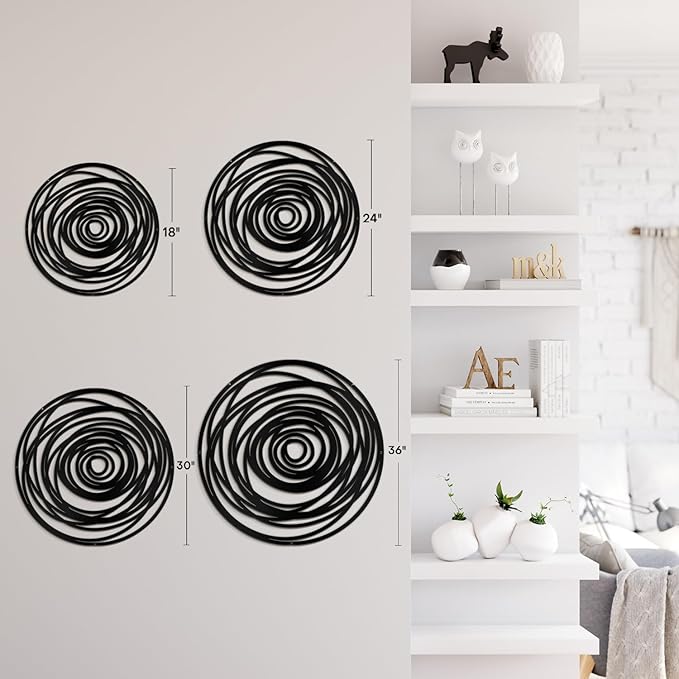 SIGNLEADER Metal Wall Art Decor Abstract Geometric Circles Minimalist Modern Abstract Wall Sculpture Hangings Home Decoration for Living Room, Bedroom, Bathroom, Kitchen, Outdoor - 24" Black