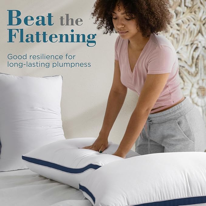 viewstar Bed Pillows Queen Size Set of 2, Hotel Quality, Down Alternative Pillow for Side, Back, or Stomach Sleepers, Navy